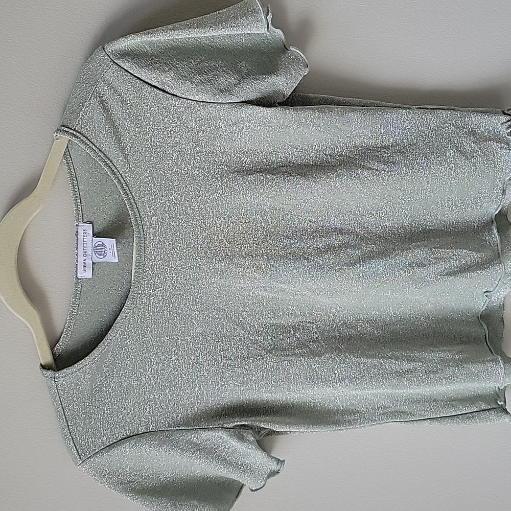 Urban Outfitters Womens Large Crop Top‎ Green Shimmer Silver metallic sparkle